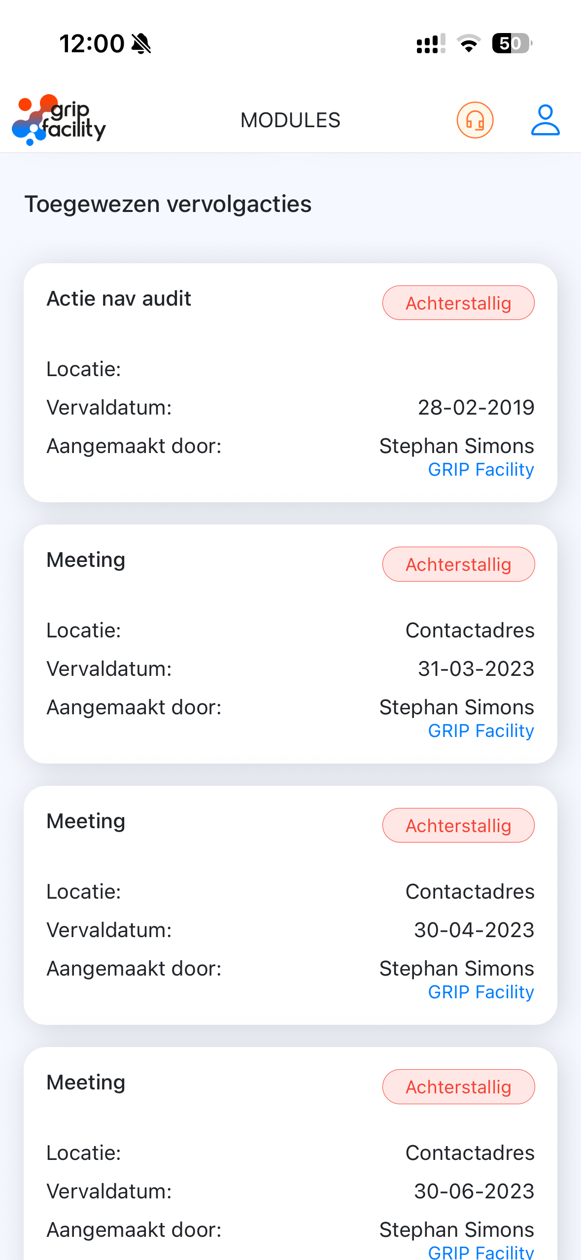 Overzicht van toegewezen acties in de mobiele app